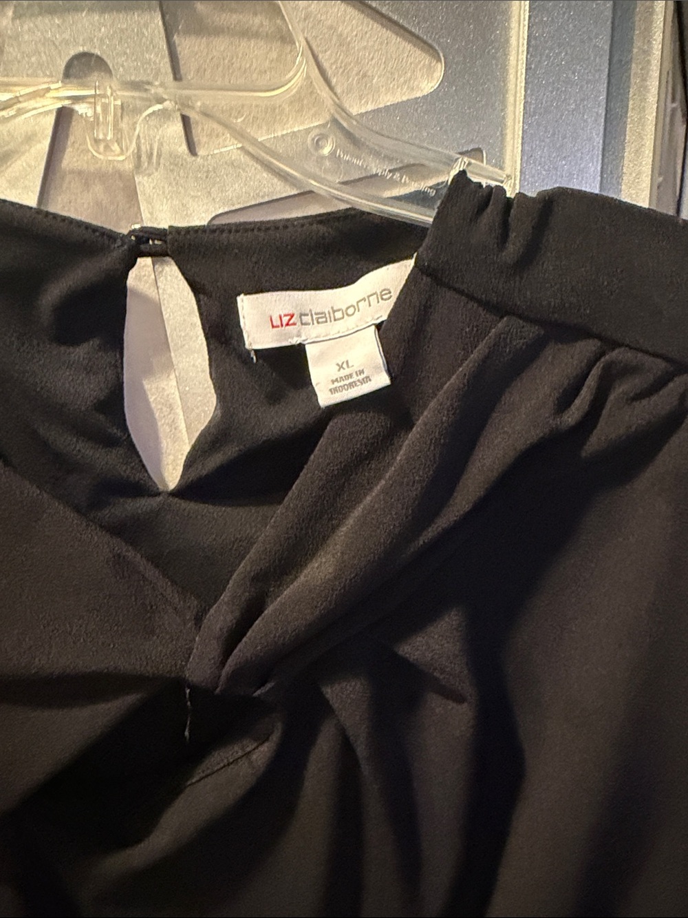 Liz Claiborne Black Blouse with V-Neck Keyhole - Picture 5 of 5